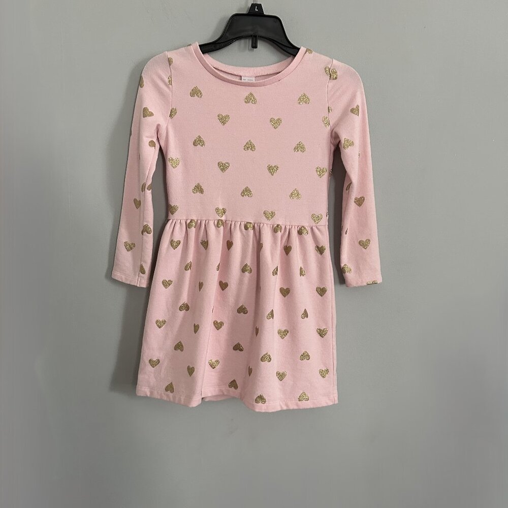 Carters Pink Dress with Gold hearts. Soft fabric inside. Size 6X